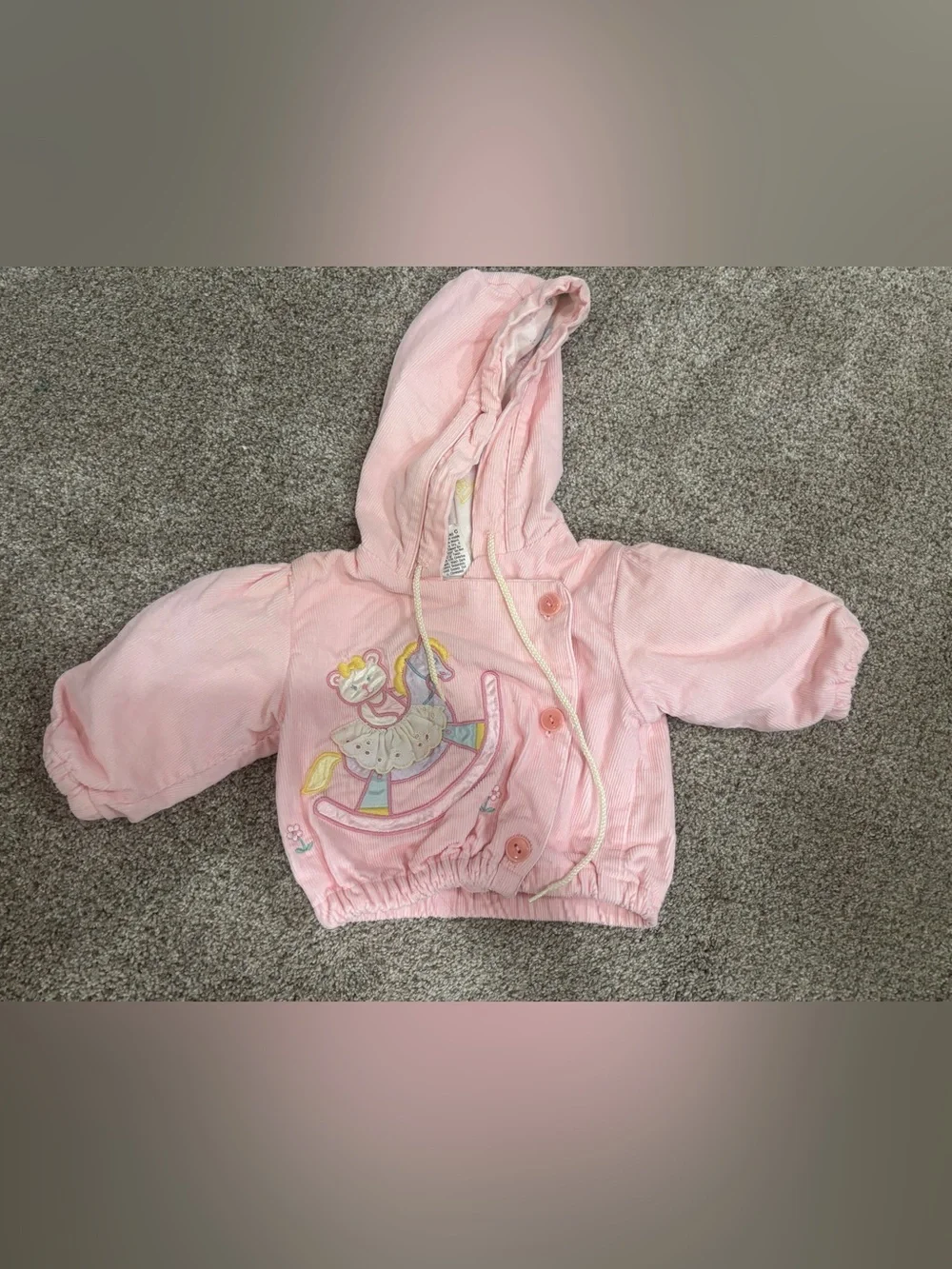 Vintage Baby Corduroy Hooded Pink Embroidered Button Up jacket 6-9 months